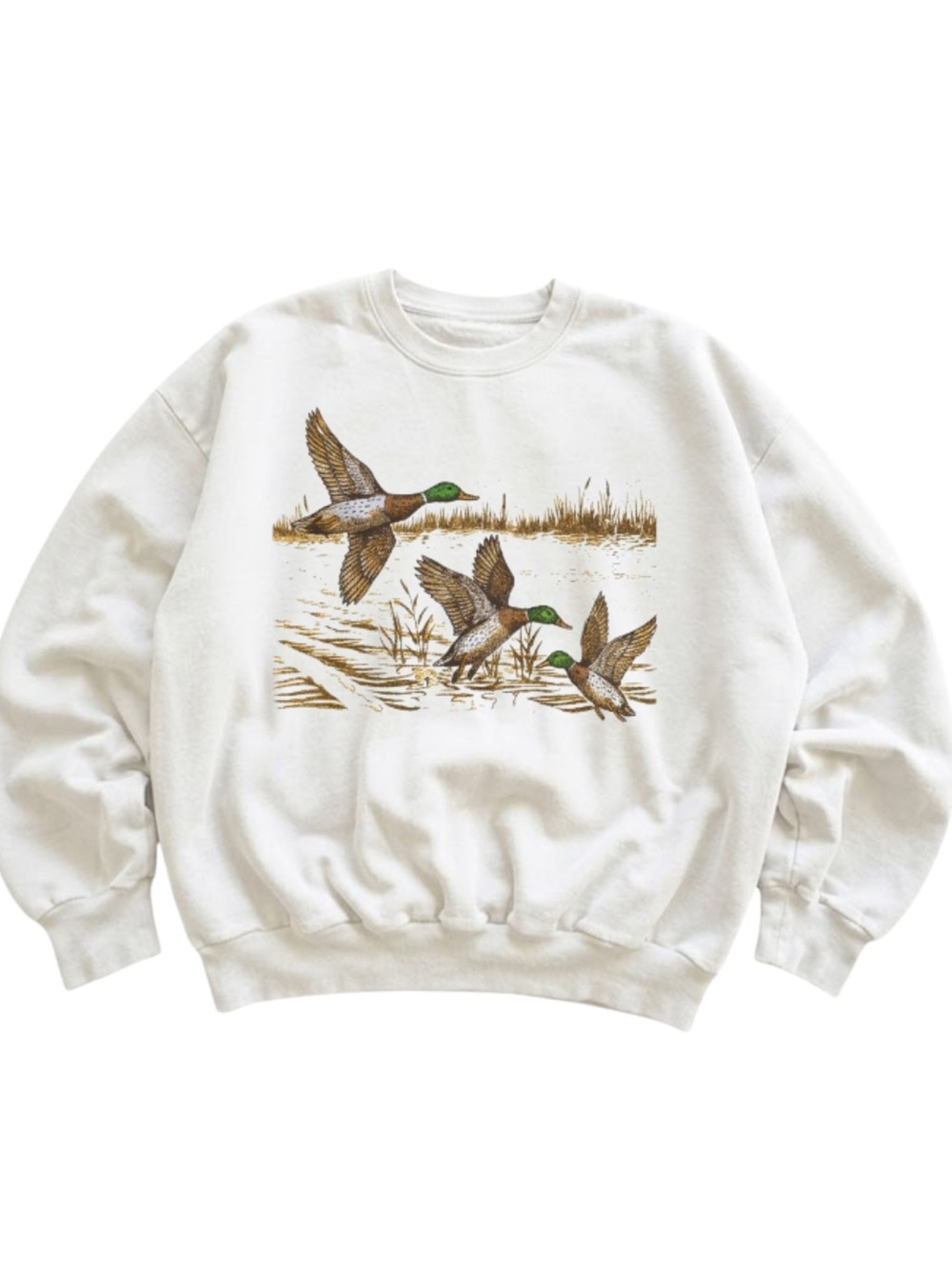 Gildan Crewneck Sweatshirt with Flying Duck Graphic - White